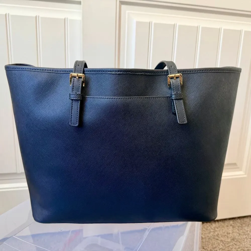 Michael Kors Jet Set Travel Large Saffiano Leather Tote - Gold Logo Shoulder Bag
